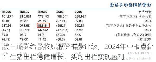 民生证券给予牧原股份推荐评级，2024年中报点评：生猪出栏稳健增长，头均出栏实现盈利