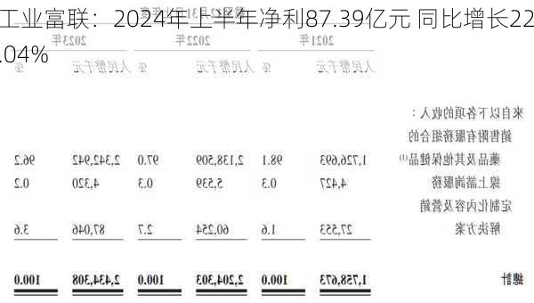 工业富联：2024年上半年净利87.39亿元 同比增长22.04%