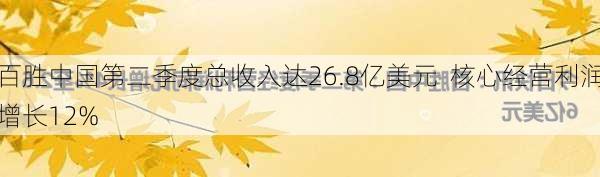 百胜中国第二季度总收入达26.8亿美元  核心经营利润增长12%