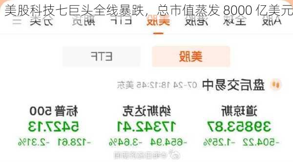 美股科技七巨头全线暴跌，总市值蒸发 8000 亿美元