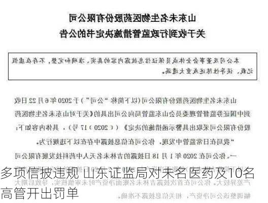 多项信披违规 山东证监局对未名医药及10名高管开出罚单