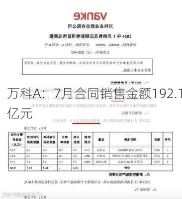 万科A：7月合同销售金额192.1亿元