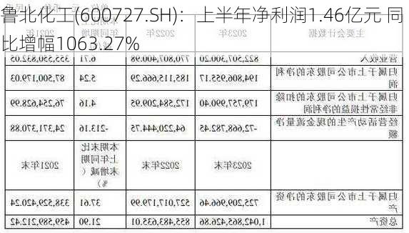 鲁北化工(600727.SH)：上半年净利润1.46亿元 同比增幅1063.27%