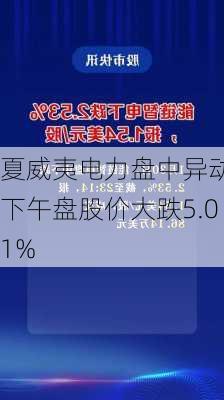 夏威夷电力盘中异动 下午盘股价大跌5.01%