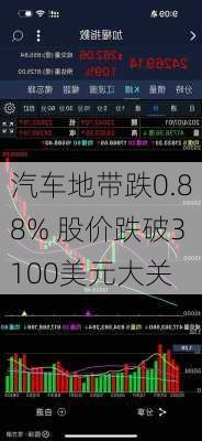 汽车地带跌0.88% 股价跌破3100美元大关