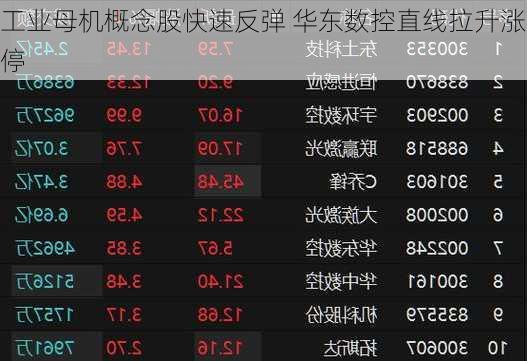 工业母机概念股快速反弹 华东数控直线拉升涨停