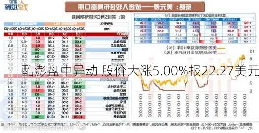 酷澎盘中异动 股价大涨5.00%报22.27美元