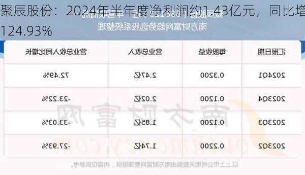 聚辰股份：2024年半年度净利润约1.43亿元，同比增加124.93%