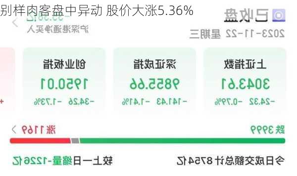 别样肉客盘中异动 股价大涨5.36%