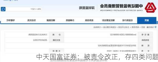 中天国富证券：被责令改正，存四类问题