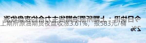 上期所原油期货夜盘收涨3.61%，报583元/桶