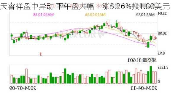 天睿祥盘中异动 下午盘大幅上涨5.26%报1.80美元