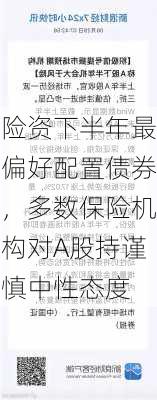 险资下半年最偏好配置债券，多数保险机构对A股持谨慎中性态度