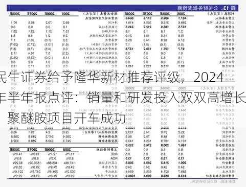 民生证券给予隆华新材推荐评级，2024年半年报点评：销量和研发投入双双高增长，聚醚胺项目开车成功