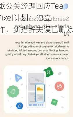 谷歌公关经理回应TeamPixel计划：独立运作，新措辞失误已删除