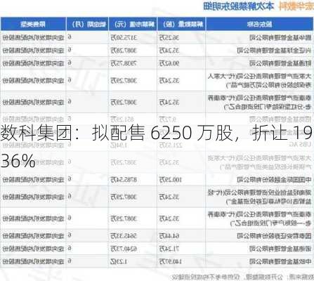 数科集团：拟配售 6250 万股，折让 19.36%