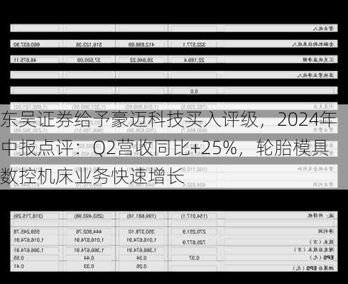 东吴证券给予豪迈科技买入评级，2024年中报点评：Q2营收同比+25%，轮胎模具数控机床业务快速增长