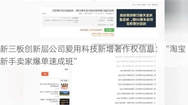 新三板创新层公司爱用科技新增著作权信息：“淘宝新手卖家爆单速成班”