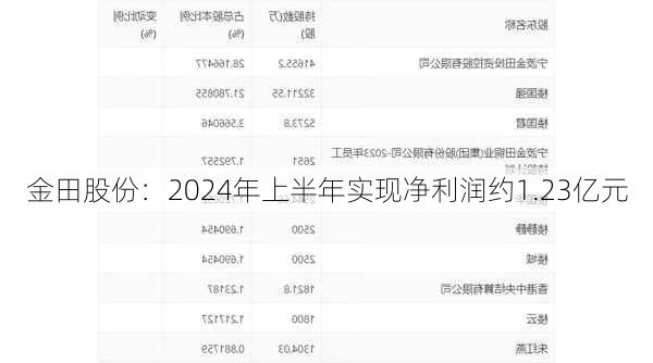 金田股份：2024年上半年实现净利润约1.23亿元