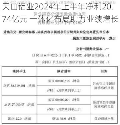 天山铝业2024年上半年净利20.74亿元 一体化布局助力业绩增长