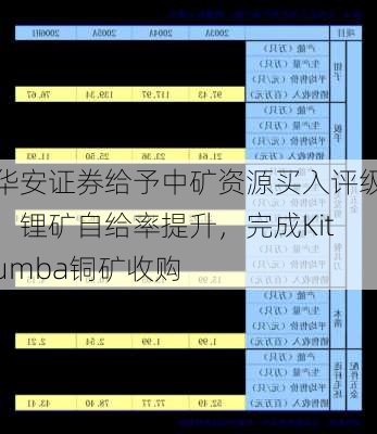 华安证券给予中矿资源买入评级，锂矿自给率提升，完成Kitumba铜矿收购