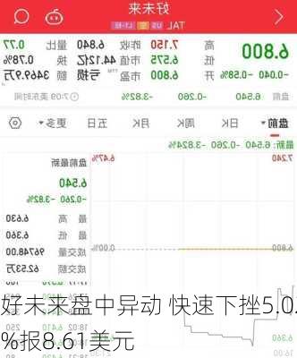 好未来盘中异动 快速下挫5.02%报8.61美元