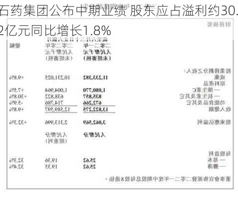 石药集团公布中期业绩 股东应占溢利约30.2亿元同比增长1.8%