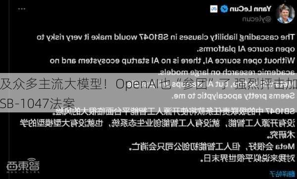 涉及众多主流大模型！OpenAI也“参团”了 强烈抨击加州SB-1047法案