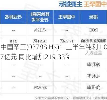 中国罕王(03788.HK)：上半年纯利1.07亿元 同比增加219.33%