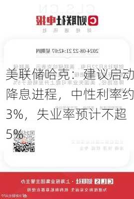 美联储哈克：建议启动降息进程，中性利率约3%，失业率预计不超5%