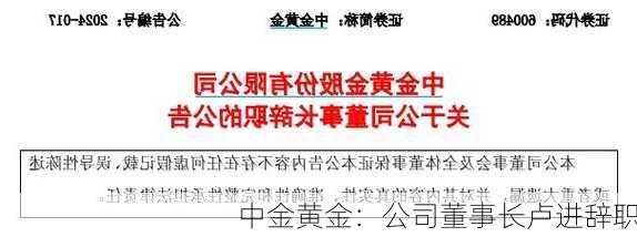 中金黄金：公司董事长卢进辞职