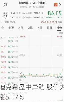 迪克希盘中异动 股价大涨5.17%