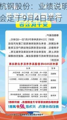 杭钢股份：业绩说明会定于9月4日举行