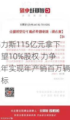 赛力斯115亿元拿下引望10%股权 力争三年实现年产销百万辆目标