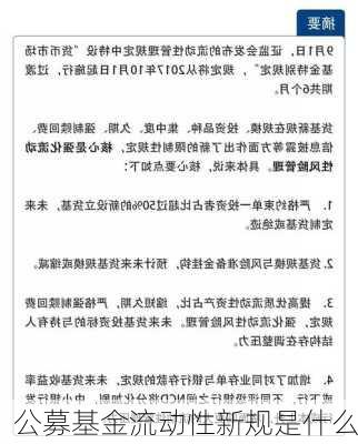 公募基金流动性新规是什么