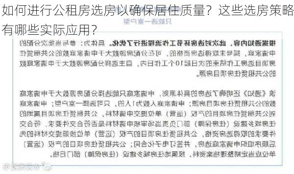 如何进行公租房选房以确保居住质量？这些选房策略有哪些实际应用？