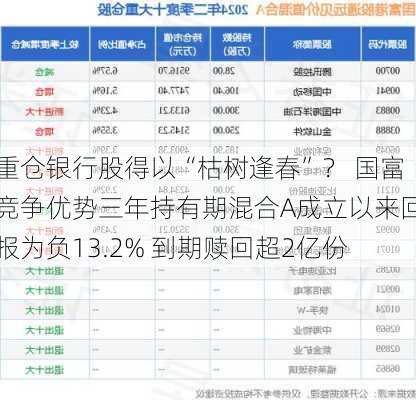 重仓银行股得以“枯树逢春”？ 国富竞争优势三年持有期混合A成立以来回报为负13.2% 到期赎回超2亿份