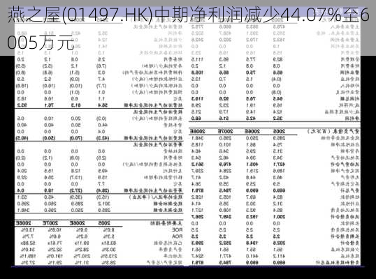 燕之屋(01497.HK)中期净利润减少44.07%至6005万元