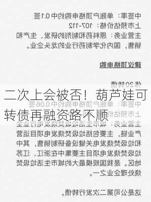 二次上会被否！葫芦娃可转债再融资路不顺