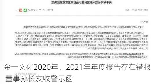 金一文化2020年、2021年年度报告存在错报 董事孙长友收警示函