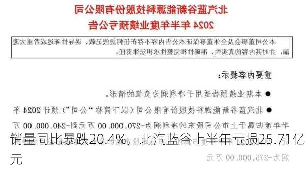 销量同比暴跌20.4%，北汽蓝谷上半年亏损25.71亿元