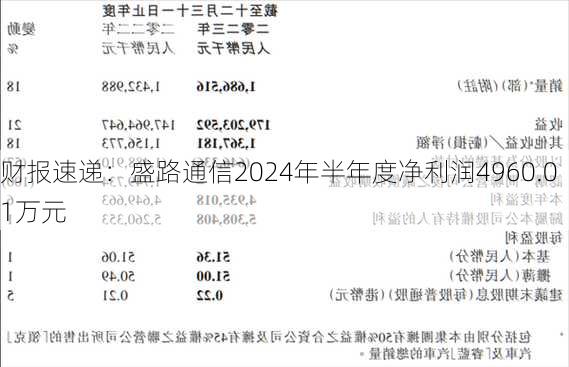 财报速递：盛路通信2024年半年度净利润4960.01万元