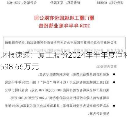 财报速递：厦工股份2024年半年度净利润598.66万元