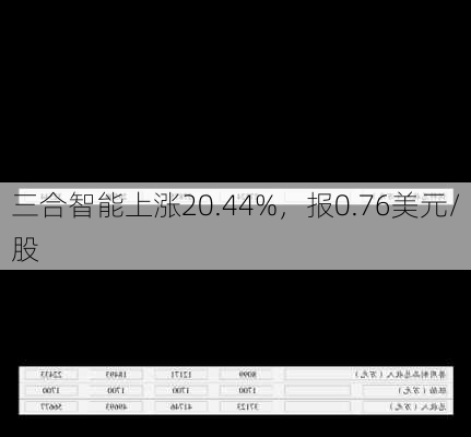 三合智能上涨20.44%，报0.76美元/股