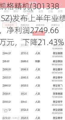 凯格精机(301338.SZ)发布上半年业绩，净利润2749.66万元，下降21.43%