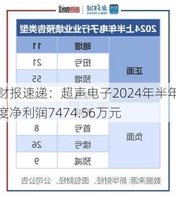 财报速递：超声电子2024年半年度净利润7474.56万元