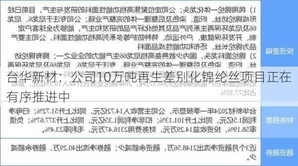 台华新材：公司10万吨再生差别化锦纶丝项目正在有序推进中