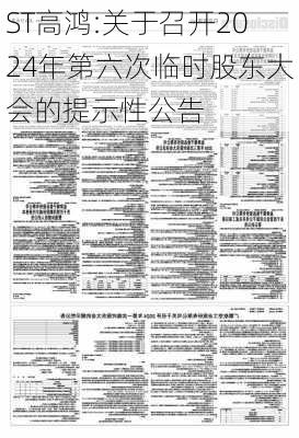 ST高鸿:关于召开2024年第六次临时股东大会的提示性公告