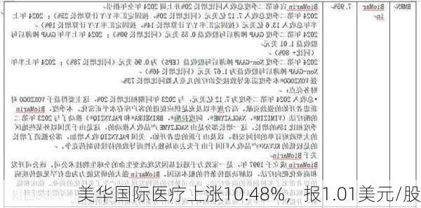 美华国际医疗上涨10.48%，报1.01美元/股