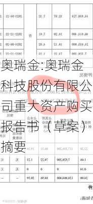 奥瑞金:奥瑞金科技股份有限公司重大资产购买报告书（草案）摘要